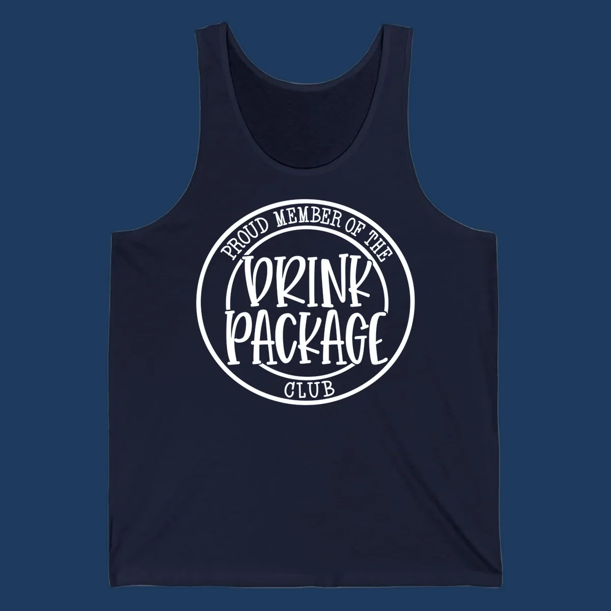 Circular badge design reading 'Proud Member of the Drink Package Club' in white text on gray background