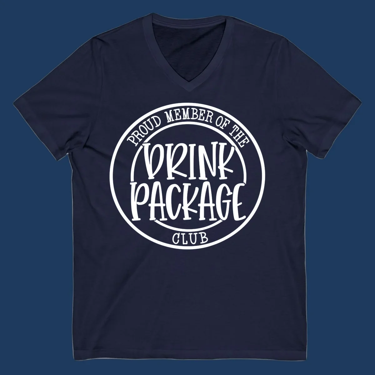 Circular badge design reading 'Proud Member of the Drink Package Club' in white text on gray background