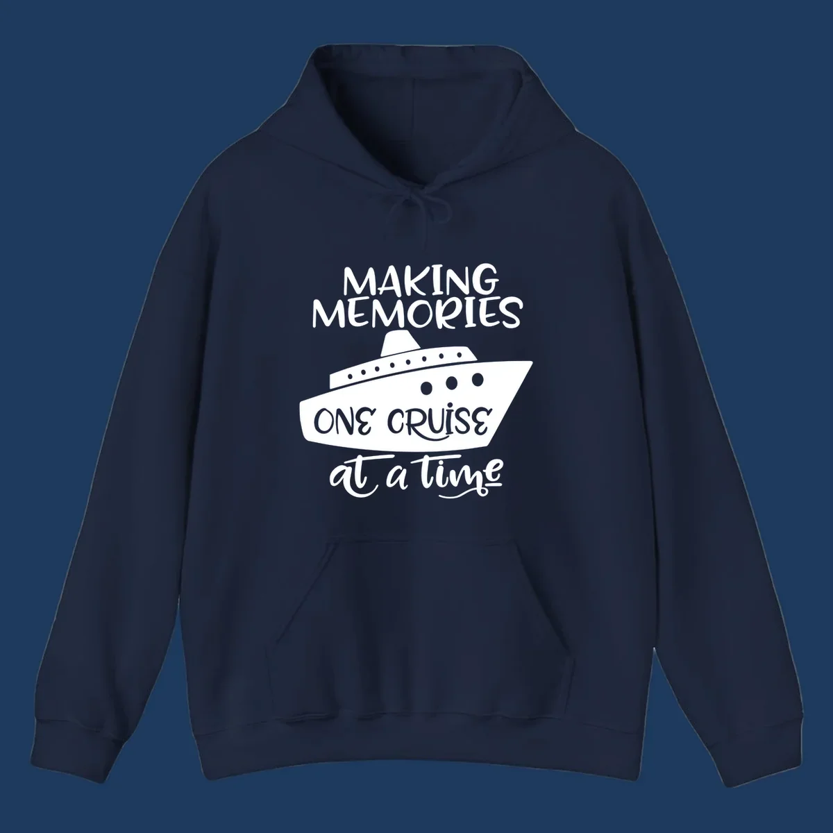 Cruise ship illustration with 'Making Memories One Cruise at a Time' text in white and gray on gray background