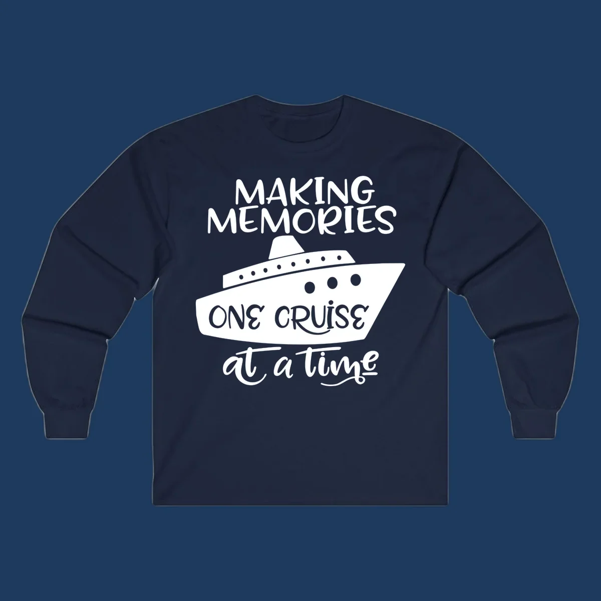 Cruise ship illustration with 'Making Memories One Cruise at a Time' text in white and gray on gray background