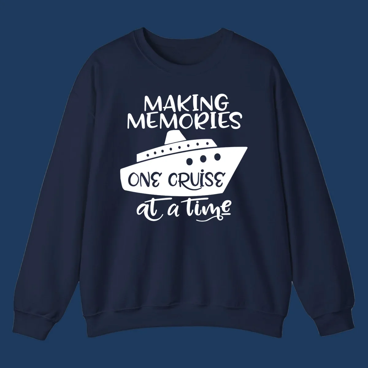 Cruise ship illustration with 'Making Memories One Cruise at a Time' text in white and gray on gray background
