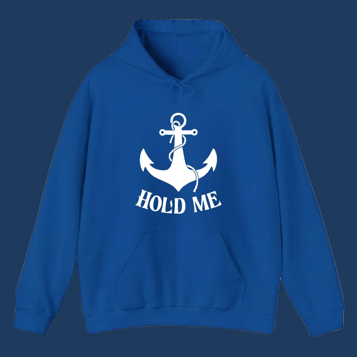 White anchor with coiled rope and 'HOLD ME' text on gray background - anchor hold me cruise design