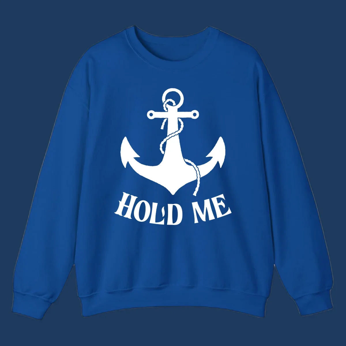 White anchor with coiled rope and 'HOLD ME' text on gray background - anchor hold me cruise design
