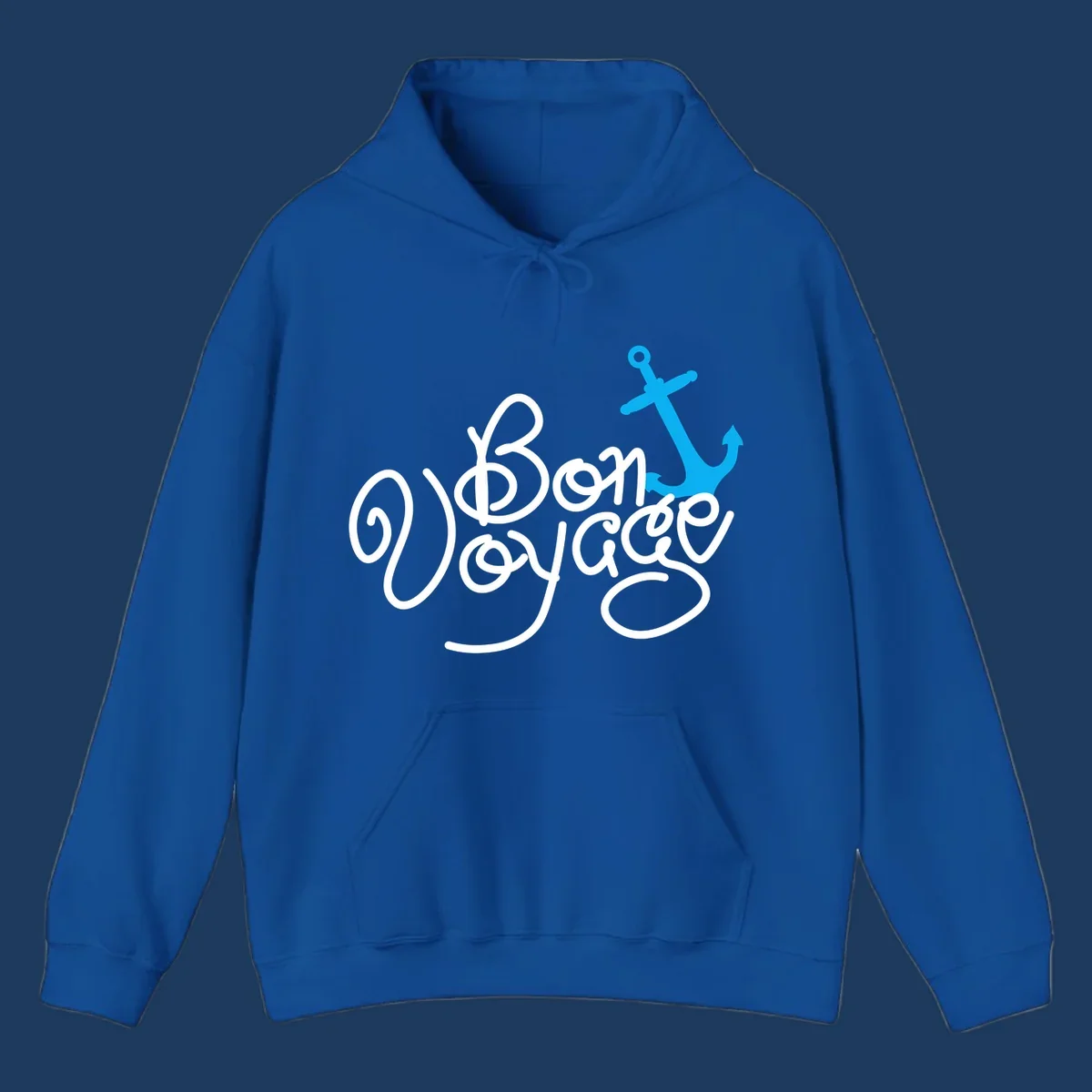 White cursive text reading 'On Board Voyage' with a bright blue anchor graphic on gray background