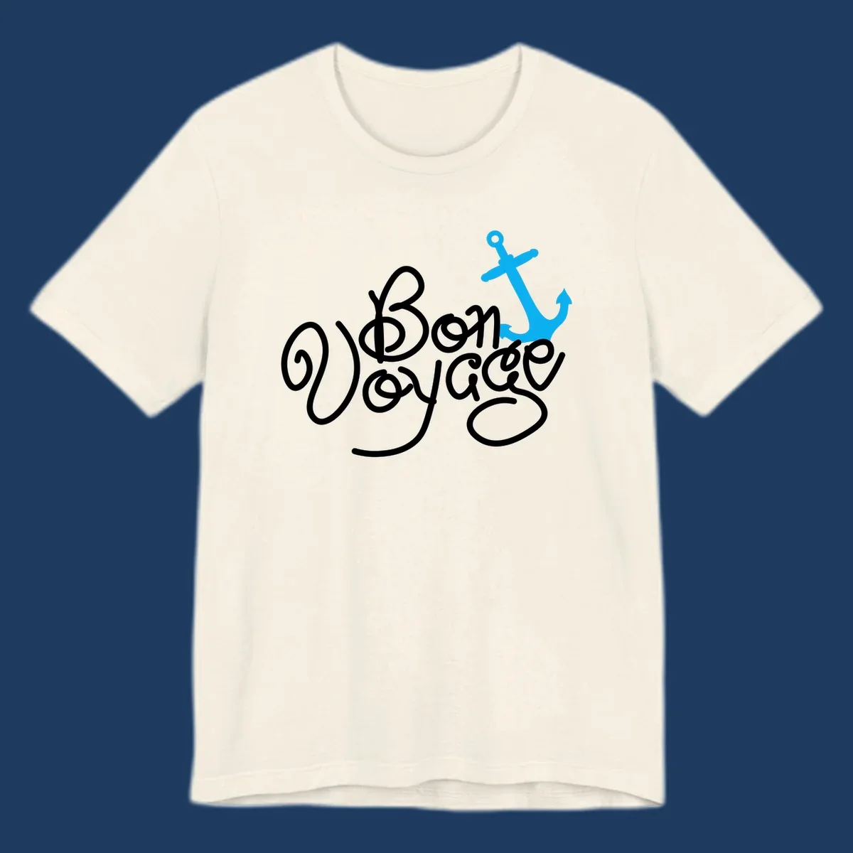 White cursive text reading 'On Board Voyage' with a bright blue anchor graphic on gray background