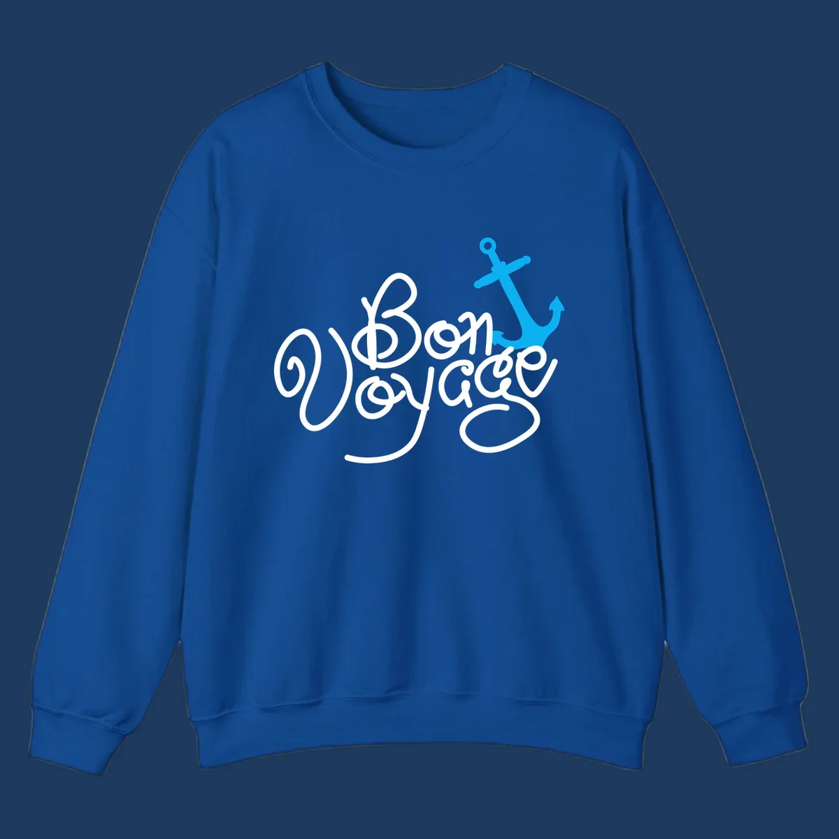 White cursive text reading 'On Board Voyage' with a bright blue anchor graphic on gray background