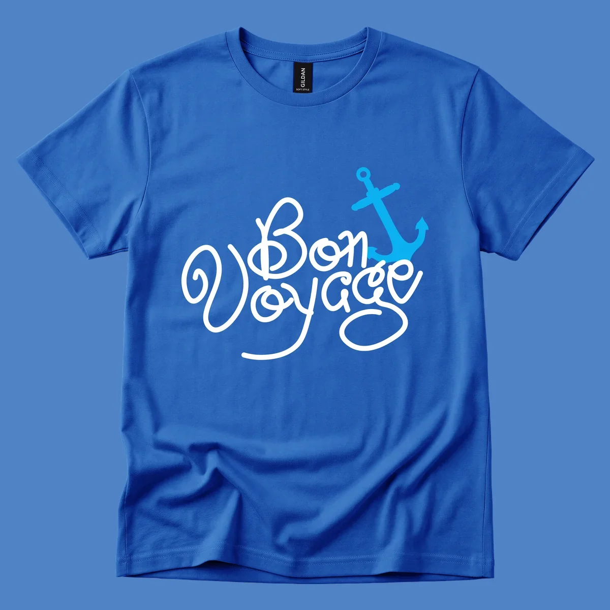White cursive text reading 'On Board Voyage' with a bright blue anchor graphic on gray background