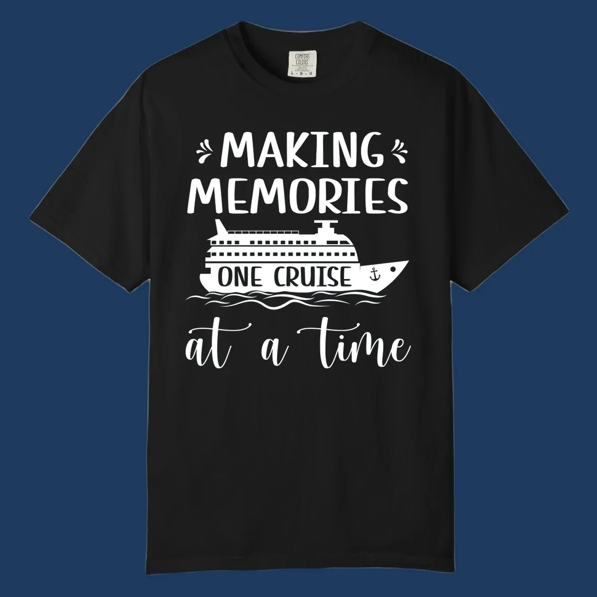 Making memories one cruise design: cruise ship with anchor and ocean waves, nautical text art