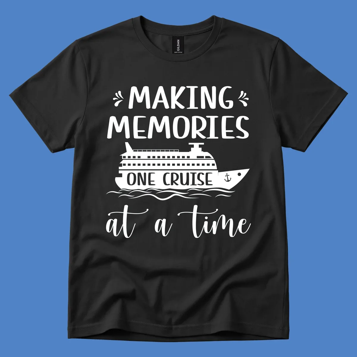 Making memories one cruise design: cruise ship with anchor and ocean waves, nautical text art
