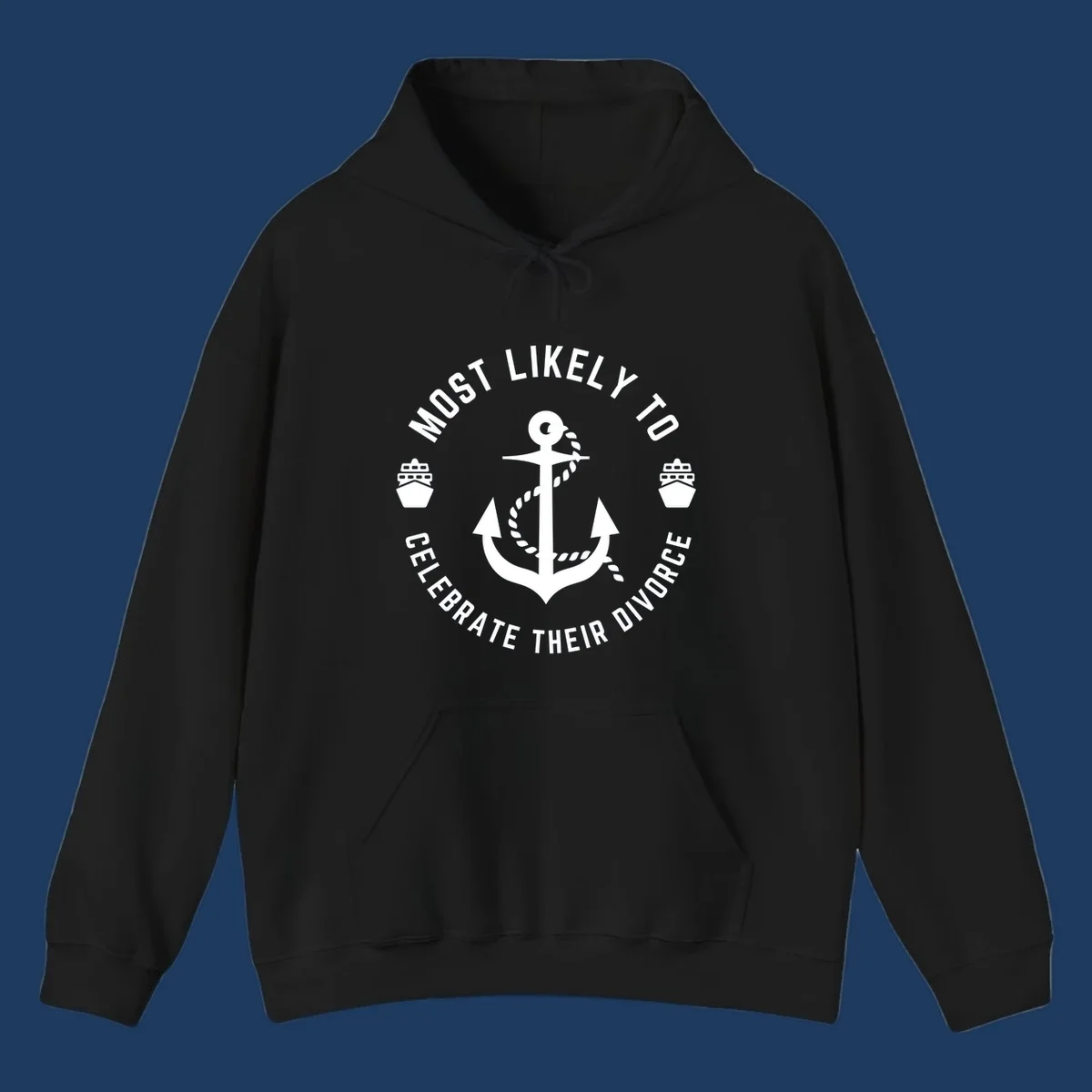 Divorce celebration cruise badge design with anchor, rope, and ships in circular text layout