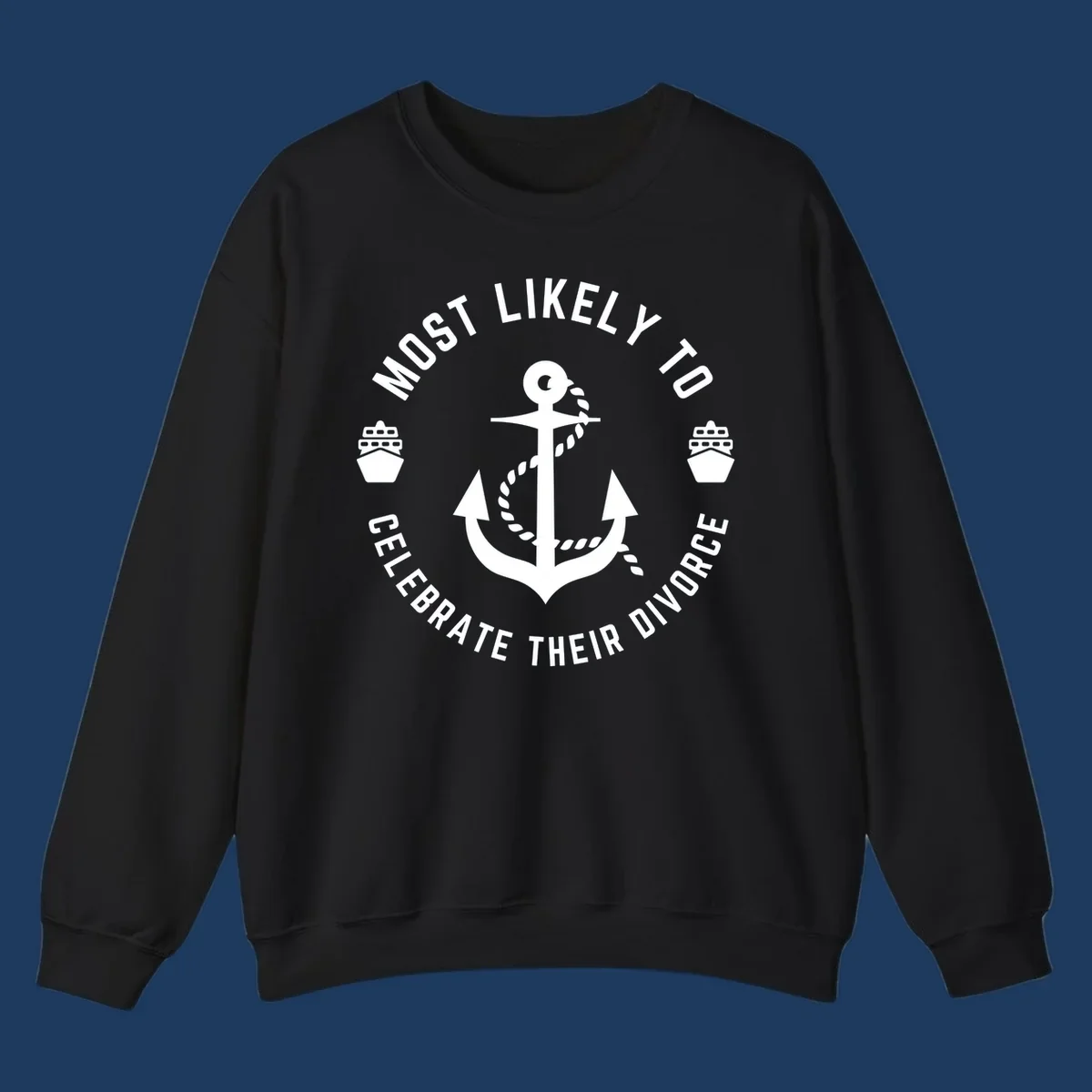 Divorce celebration cruise badge design with anchor, rope, and ships in circular text layout