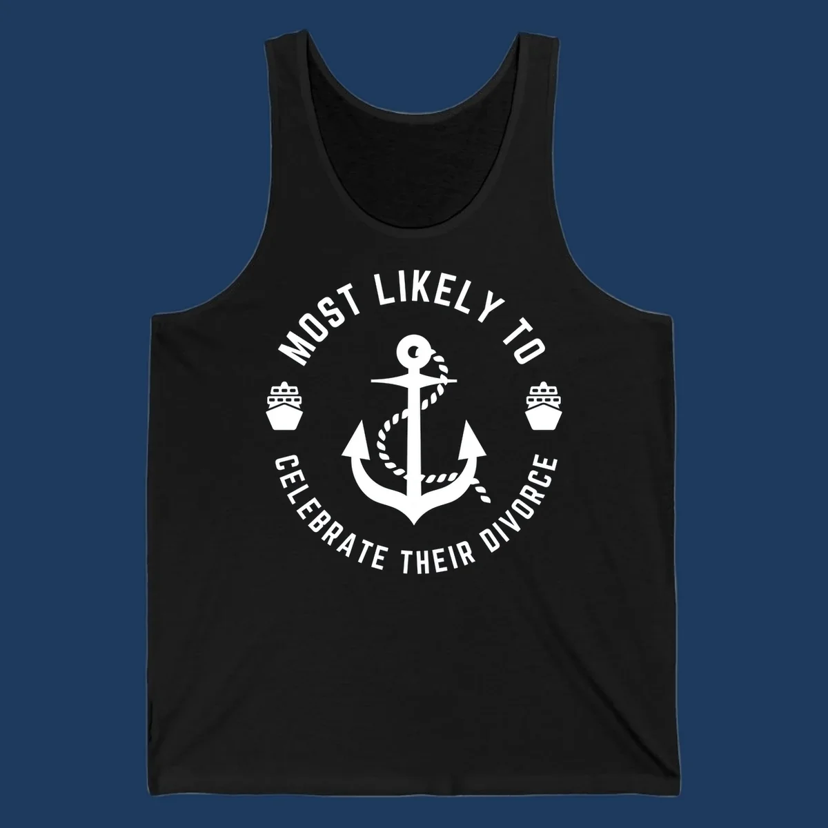 Divorce celebration cruise badge design with anchor, rope, and ships in circular text layout