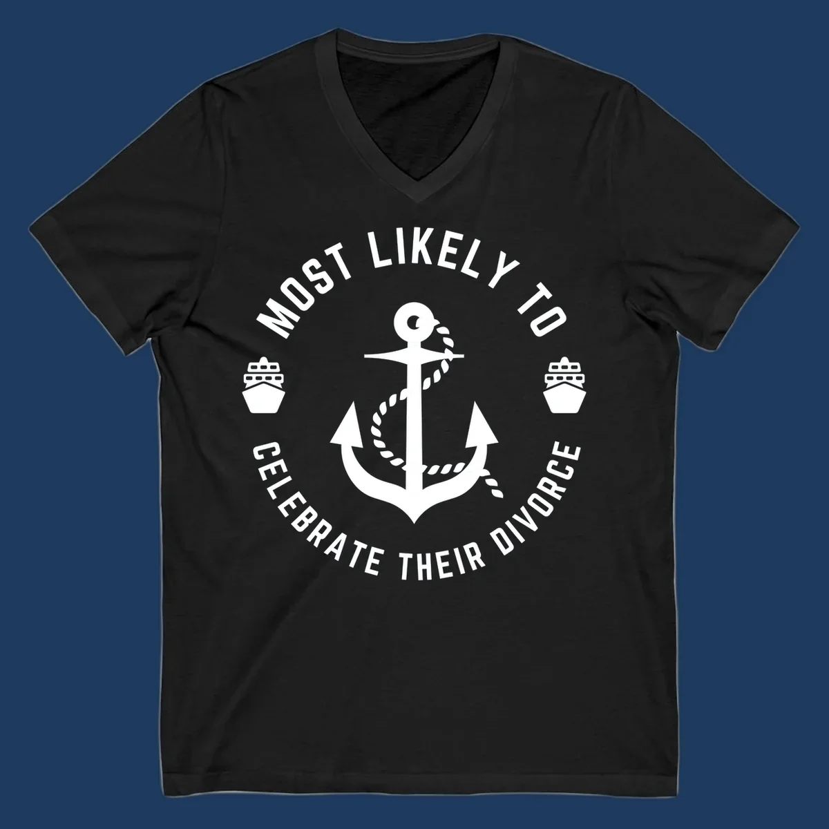 Divorce celebration cruise badge design with anchor, rope, and ships in circular text layout