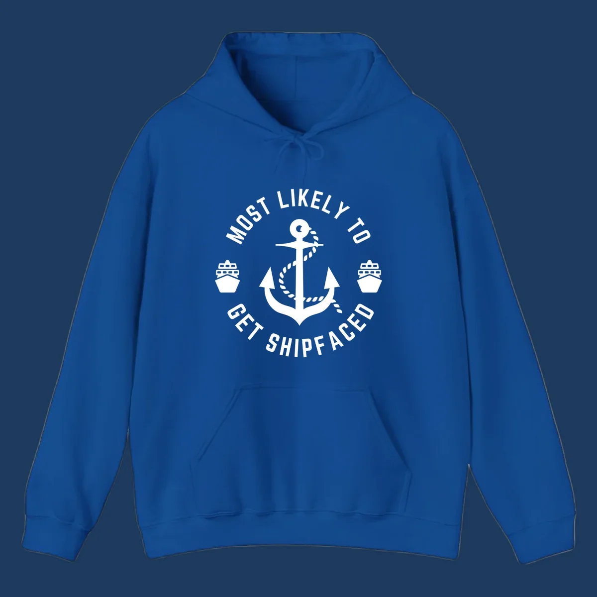 Nautical badge with anchor and ship bows reading 'Most Likely To Get Shipfaced' - a funny cruise-themed design