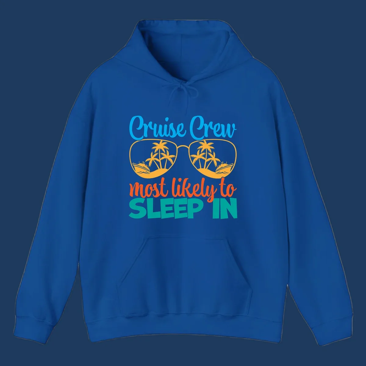 Cruise crew most likely to sleep in design with sunglasses containing palm trees and ships