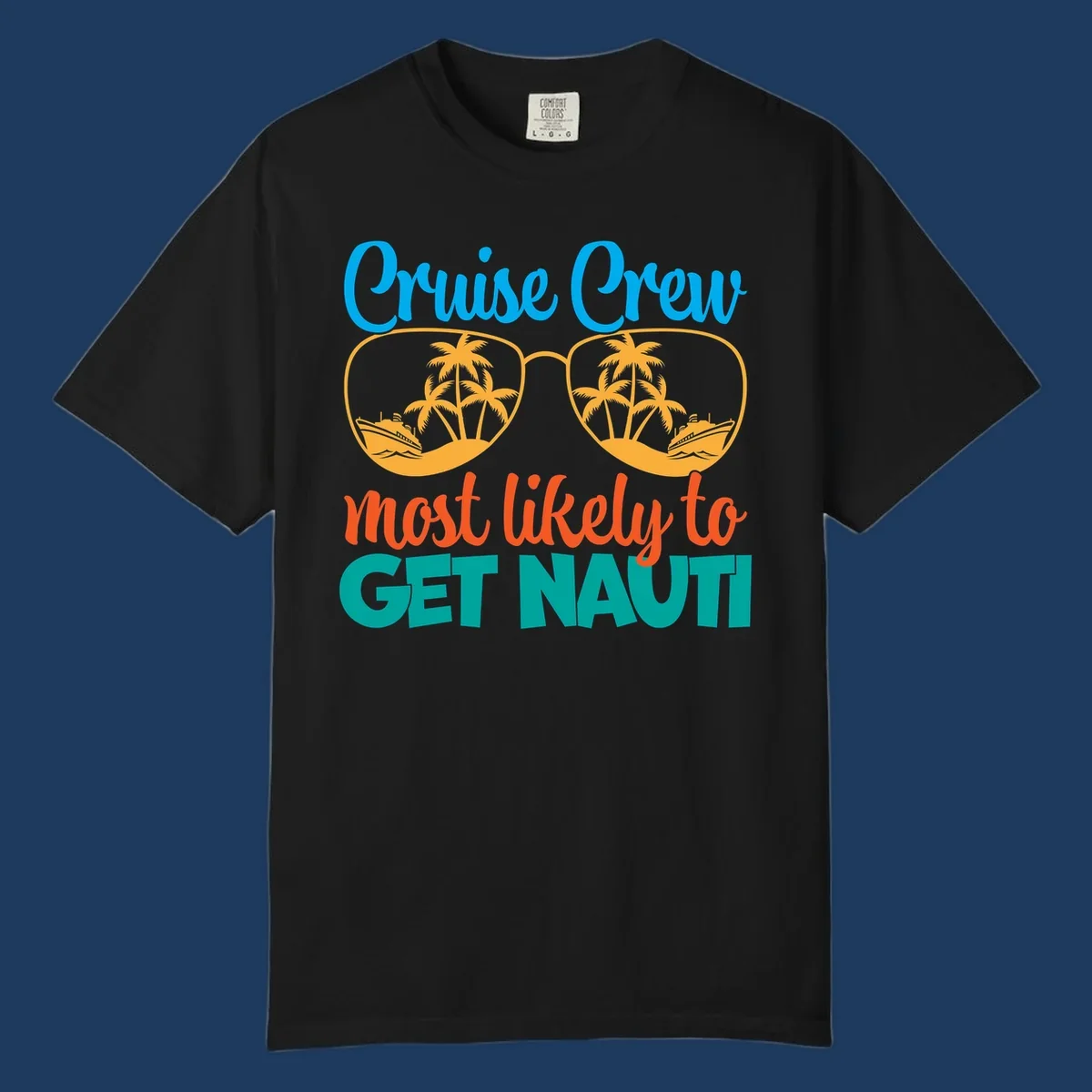 Cruise crew most likely to get nautic design with sunglasses containing palm trees and ships