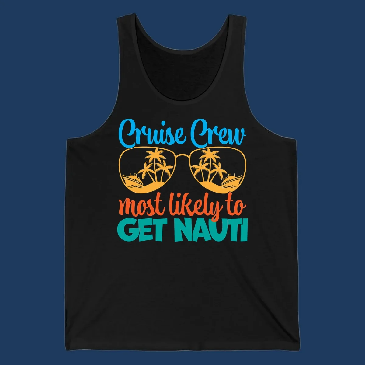 Cruise crew most likely to get nautic design with sunglasses containing palm trees and ships