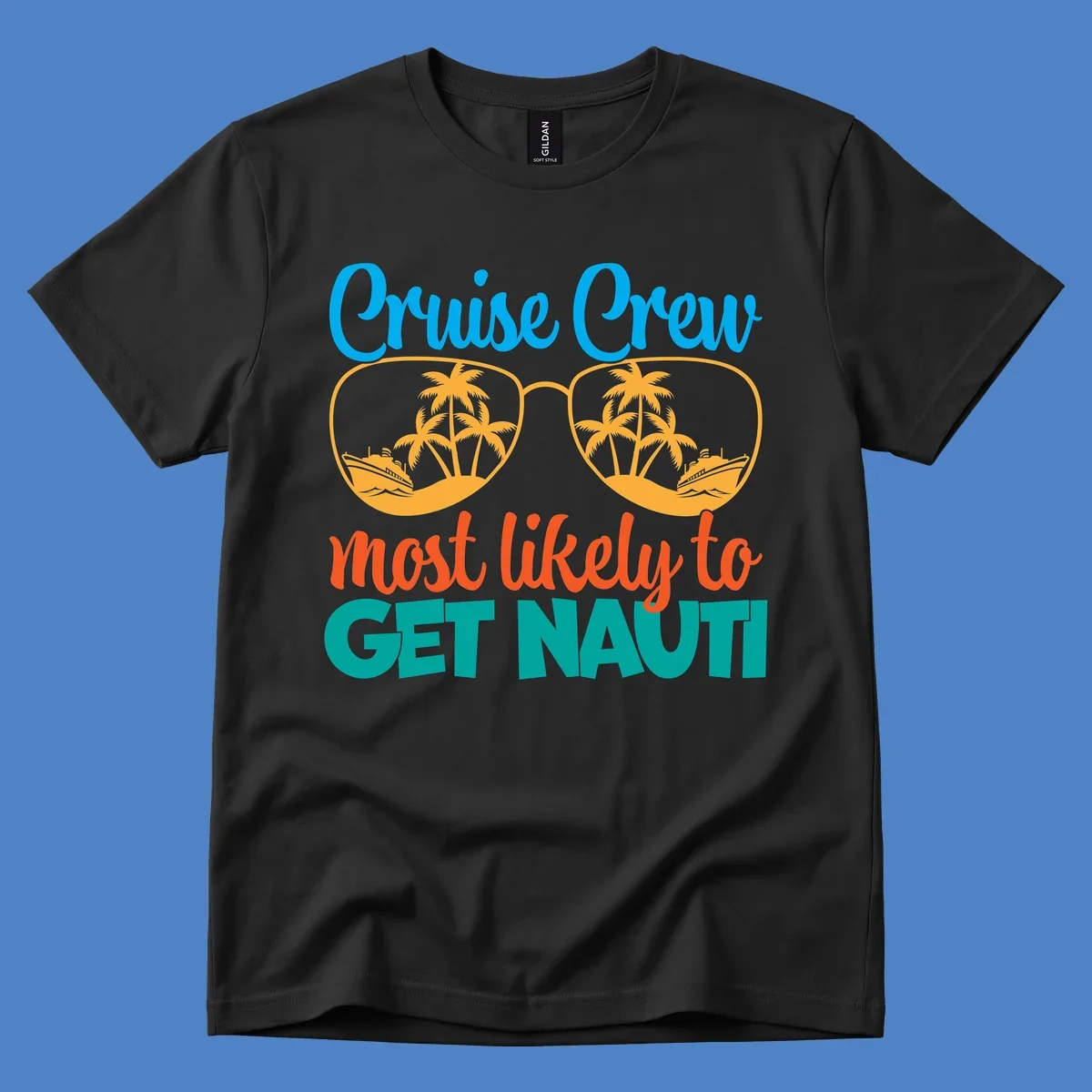 Cruise crew most likely to get nautic design with sunglasses containing palm trees and ships