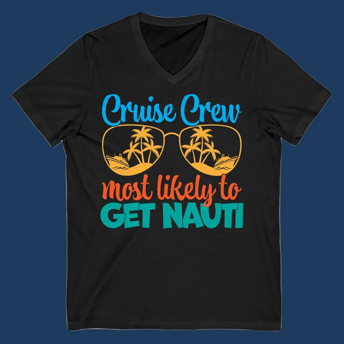 Cruise crew most likely to get nautic design with sunglasses containing palm trees and ships