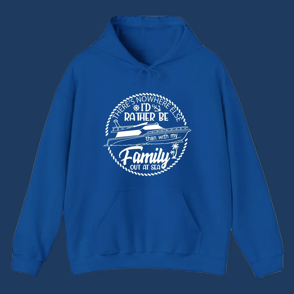 Nautical circular badge design with two yachts and text reading 'There's Nowhere Else I'd Rather Be than with my Family Out At Sea'