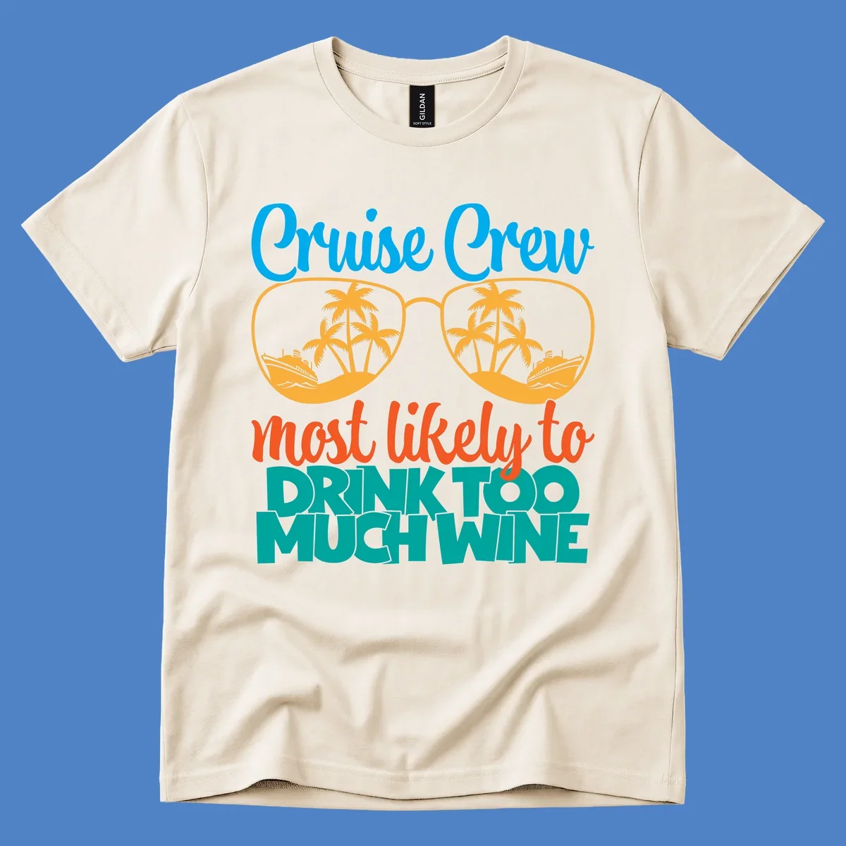 Cruise crew most likely to drink wine design with sunglasses containing palm trees and ships