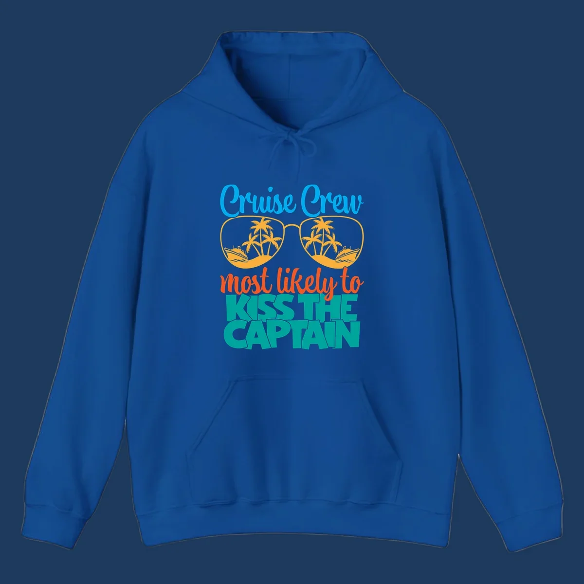 Cruise crew most likely to kiss the captain design with sunglasses showing palm trees and ships