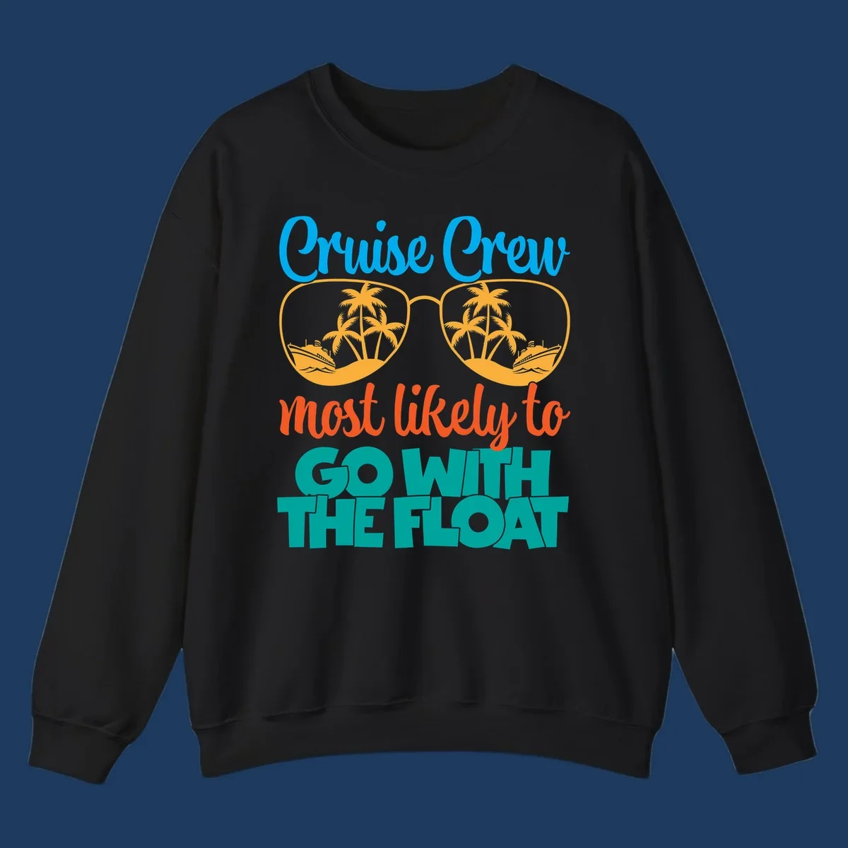 Cruise crew most likely to go with the float design featuring oversized sunglasses with tropical scenes and colorful text