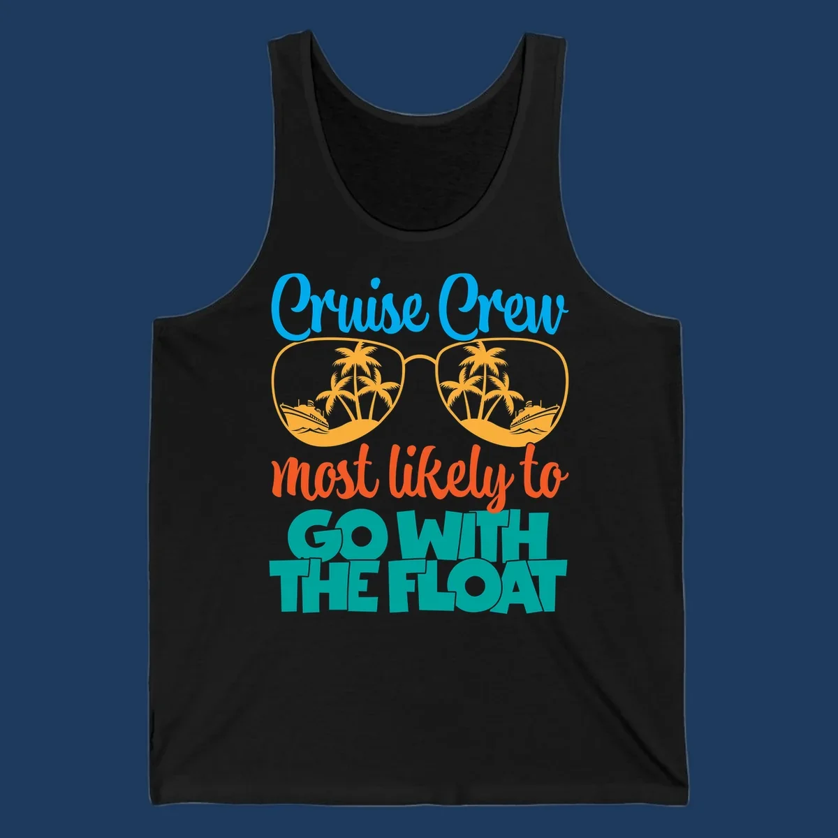 Cruise crew most likely to go with the float design featuring oversized sunglasses with tropical scenes and colorful text