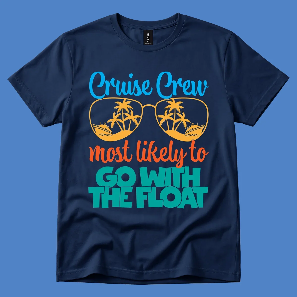 Cruise crew most likely to go with the float design featuring oversized sunglasses with tropical scenes and colorful text