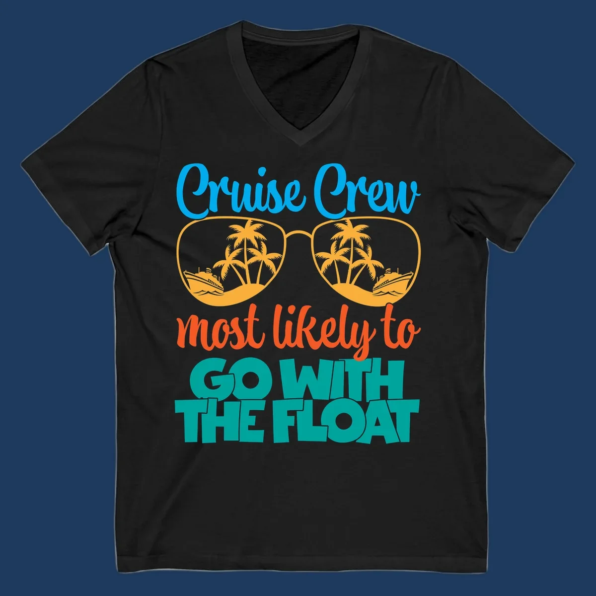 Cruise crew most likely to go with the float design featuring oversized sunglasses with tropical scenes and colorful text