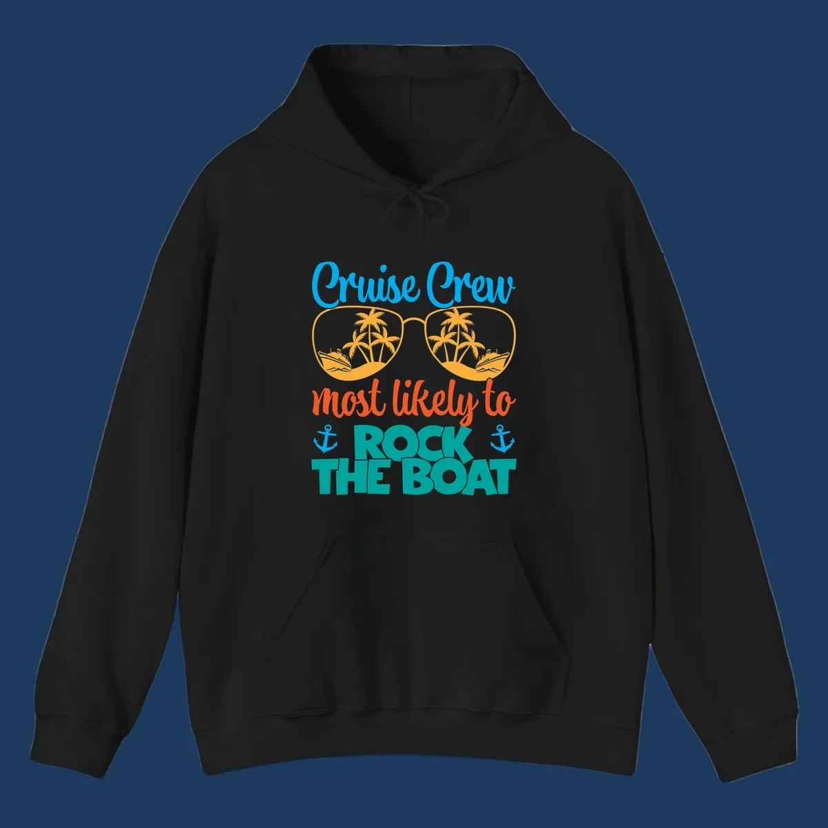Cruise crew rock the boat design with sunglasses containing palm trees and ships, tropical nautical theme