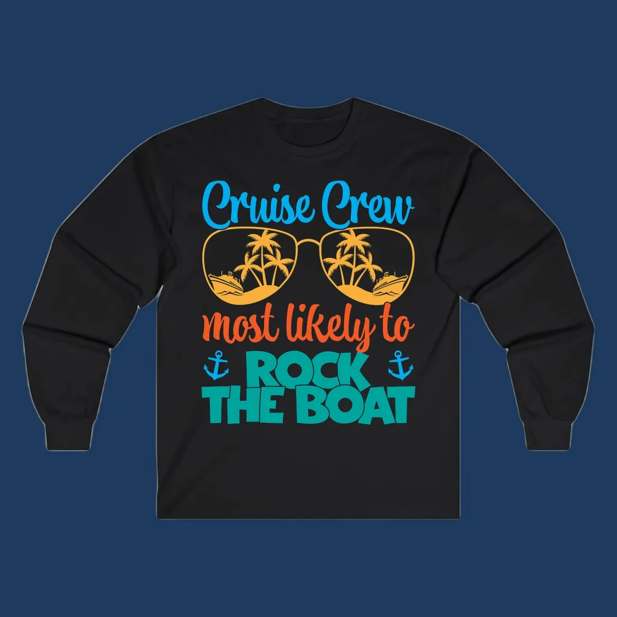 Cruise crew rock the boat design with sunglasses containing palm trees and ships, tropical nautical theme