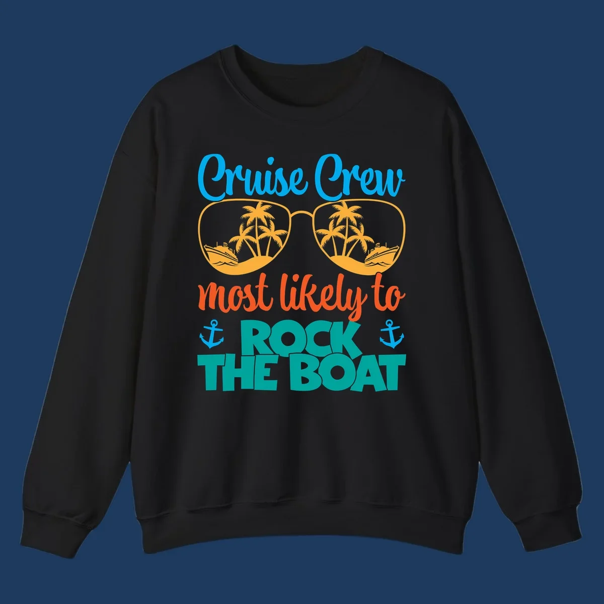 Cruise crew rock the boat design with sunglasses containing palm trees and ships, tropical nautical theme