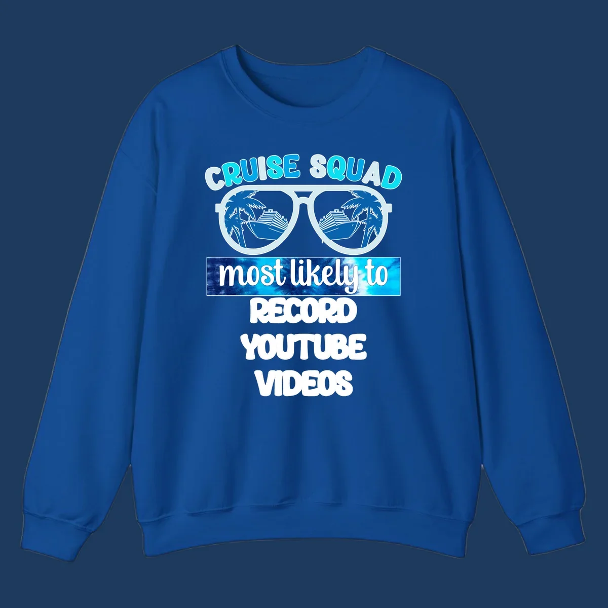 Cruise squad most likely to record YouTube videos design with sunglasses, ships, and palm trees