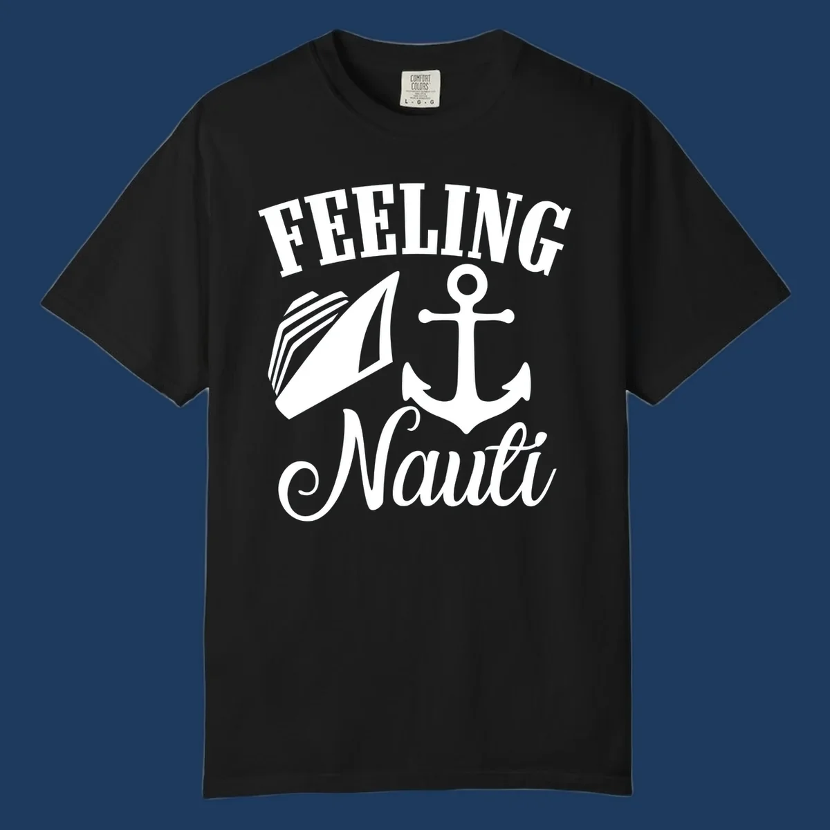 Feeling nauti anchor and sailboat design with white nautical graphics on gray background