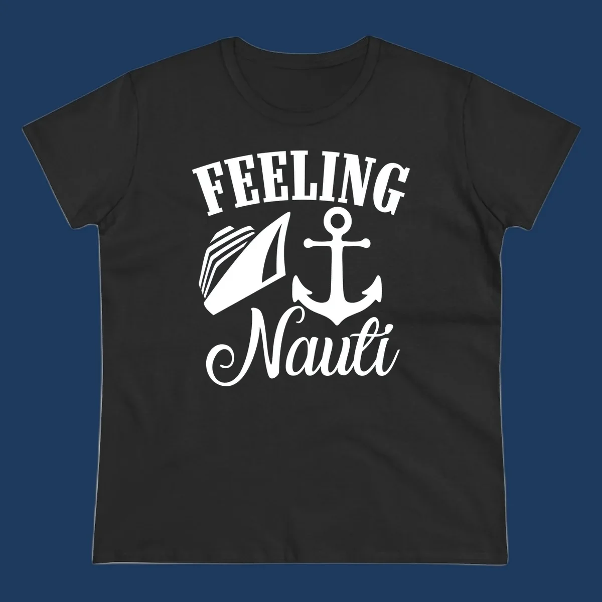 Feeling nauti anchor and sailboat design with white nautical graphics on gray background