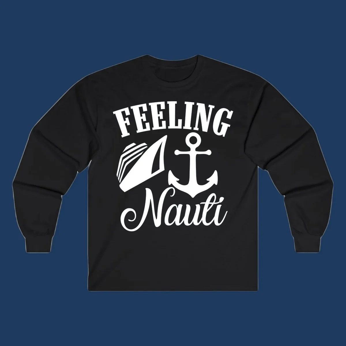 Feeling nauti anchor and sailboat design with white nautical graphics on gray background