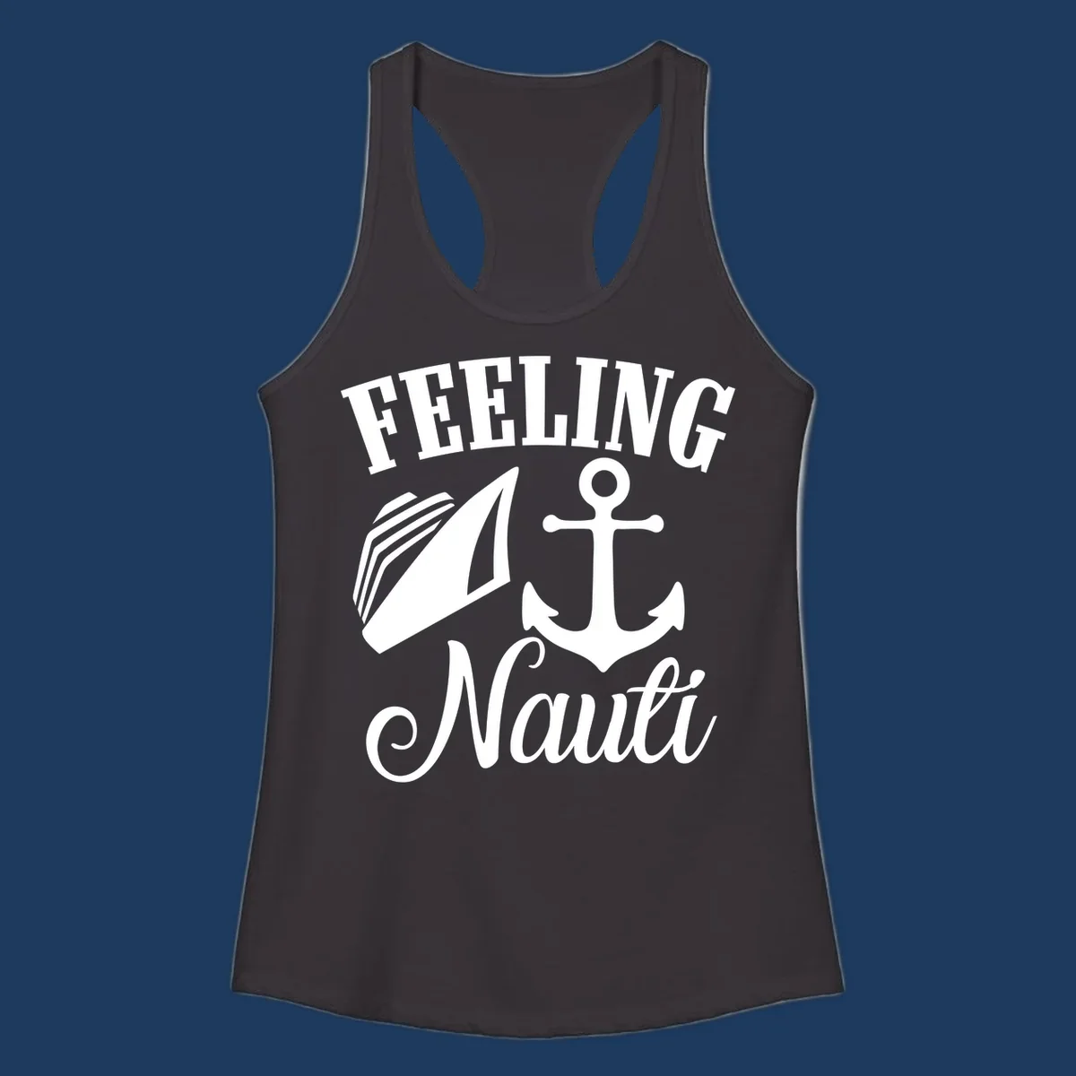 Feeling nauti anchor and sailboat design with white nautical graphics on gray background