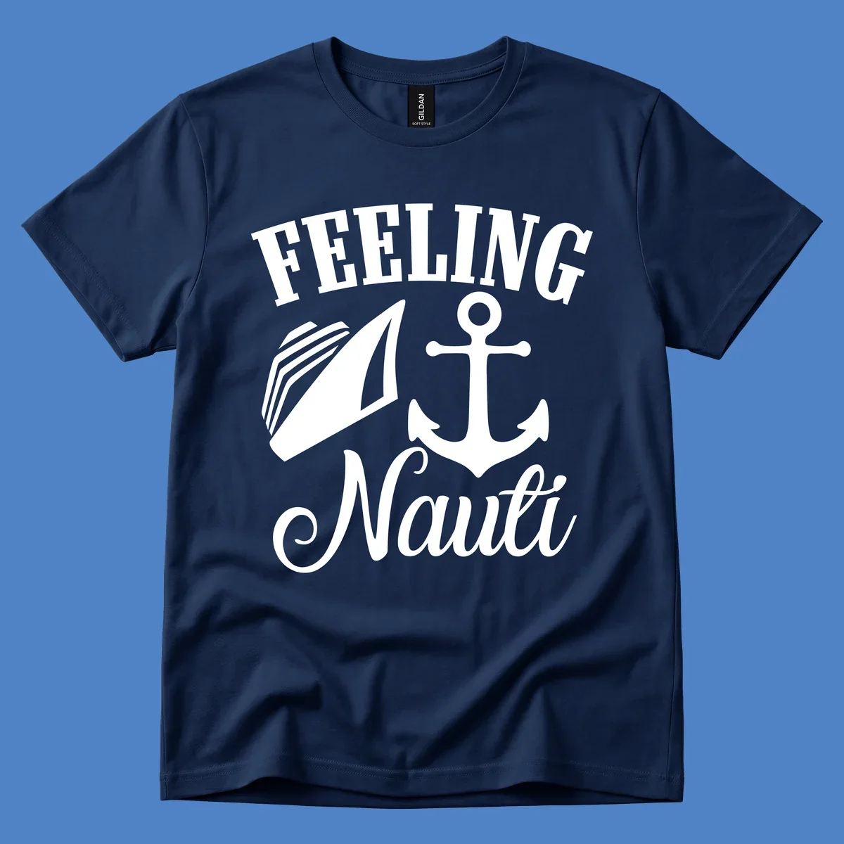 Feeling nauti anchor and sailboat design with white nautical graphics on gray background