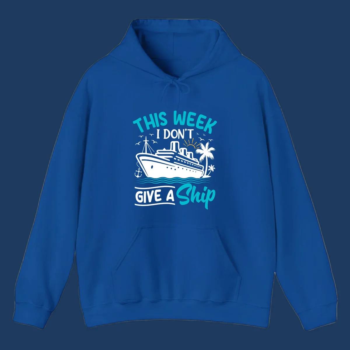 Illustration of a cruise ship with text reading 'This Week I Don't Give A Ship' featuring nautical elements and ocean waves