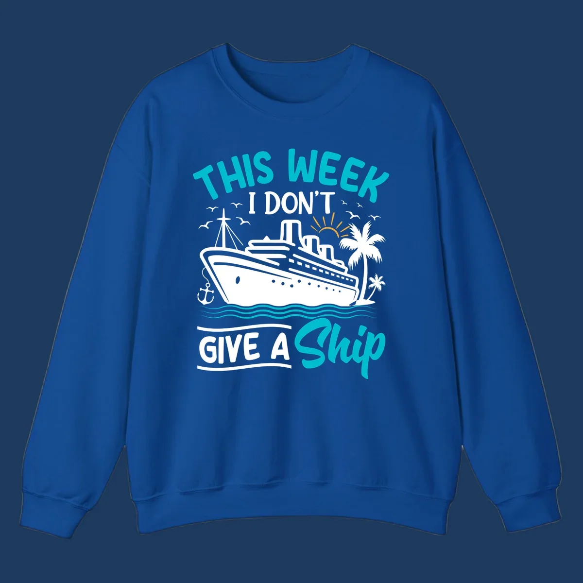 Illustration of a cruise ship with text reading 'This Week I Don't Give A Ship' featuring nautical elements and ocean waves