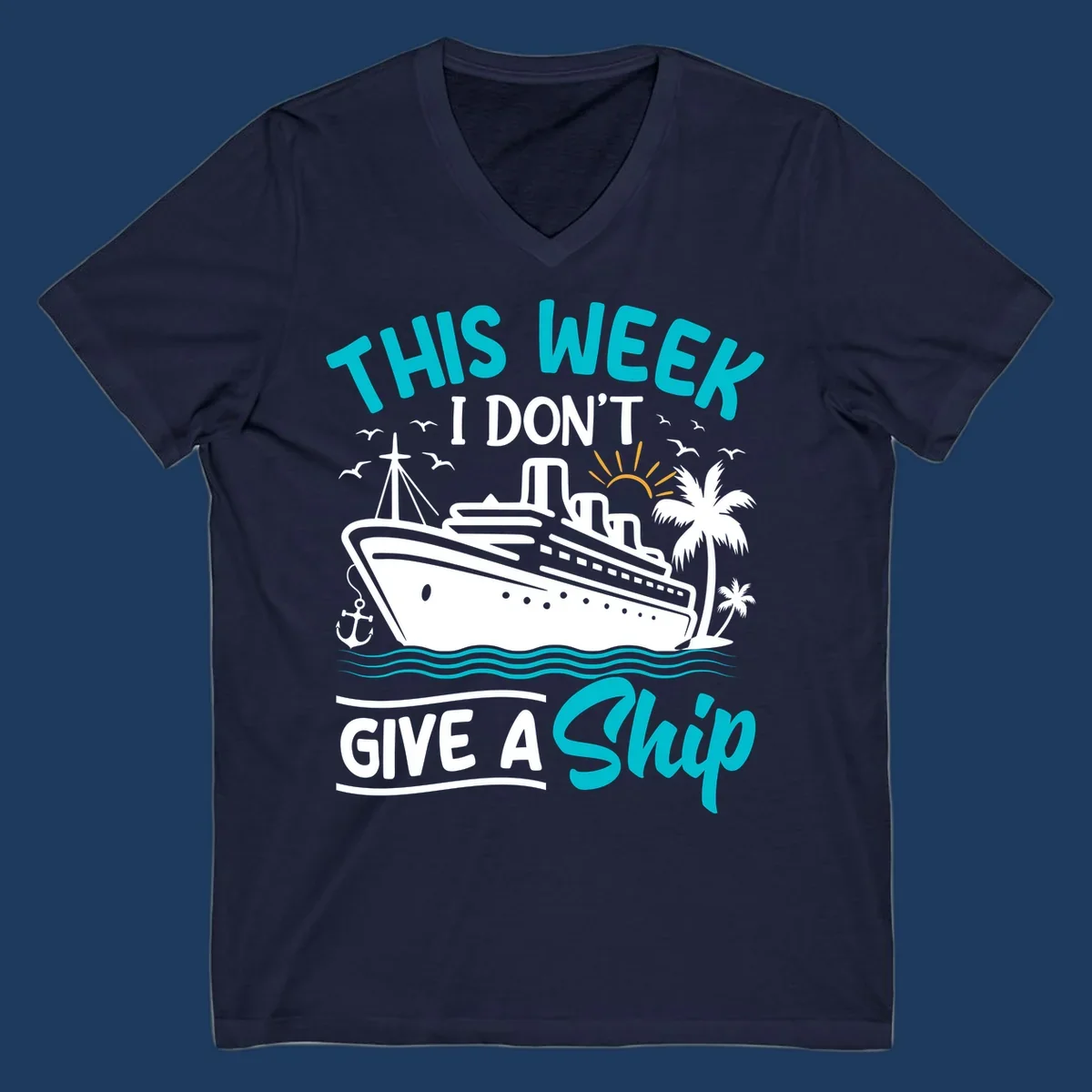 Illustration of a cruise ship with text reading 'This Week I Don't Give A Ship' featuring nautical elements and ocean waves