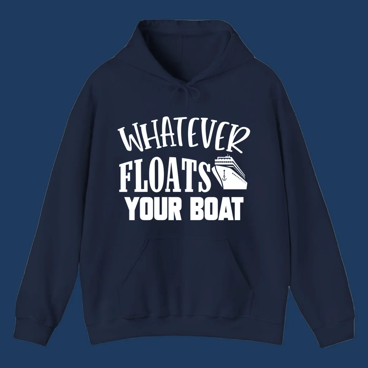 White text reading 'Whatever Floats Your Boat' with a cruise ship and anchor illustration on gray background