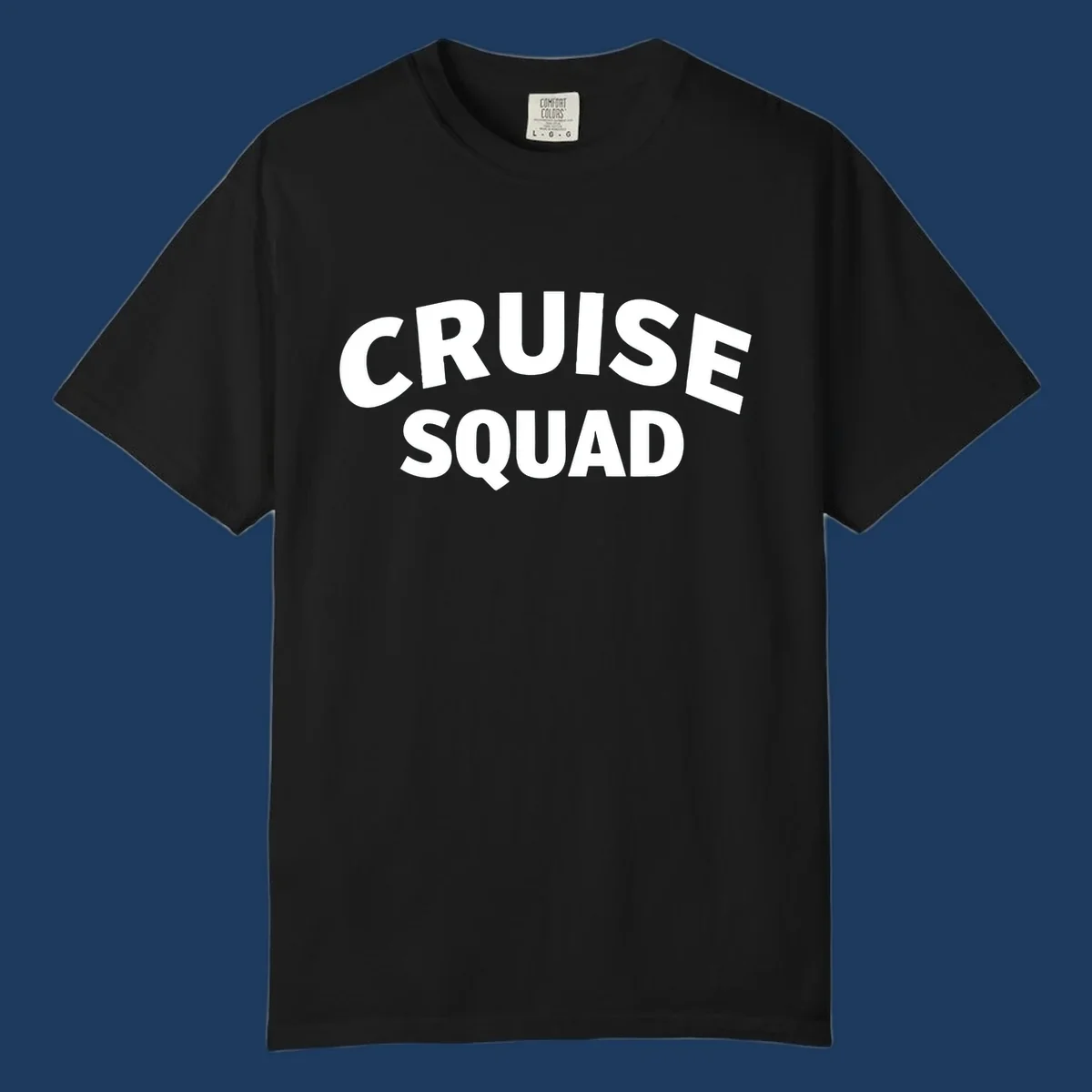 White bold text reading 'CRUISE SQUAD' on gray background, cruise squad group vacation design