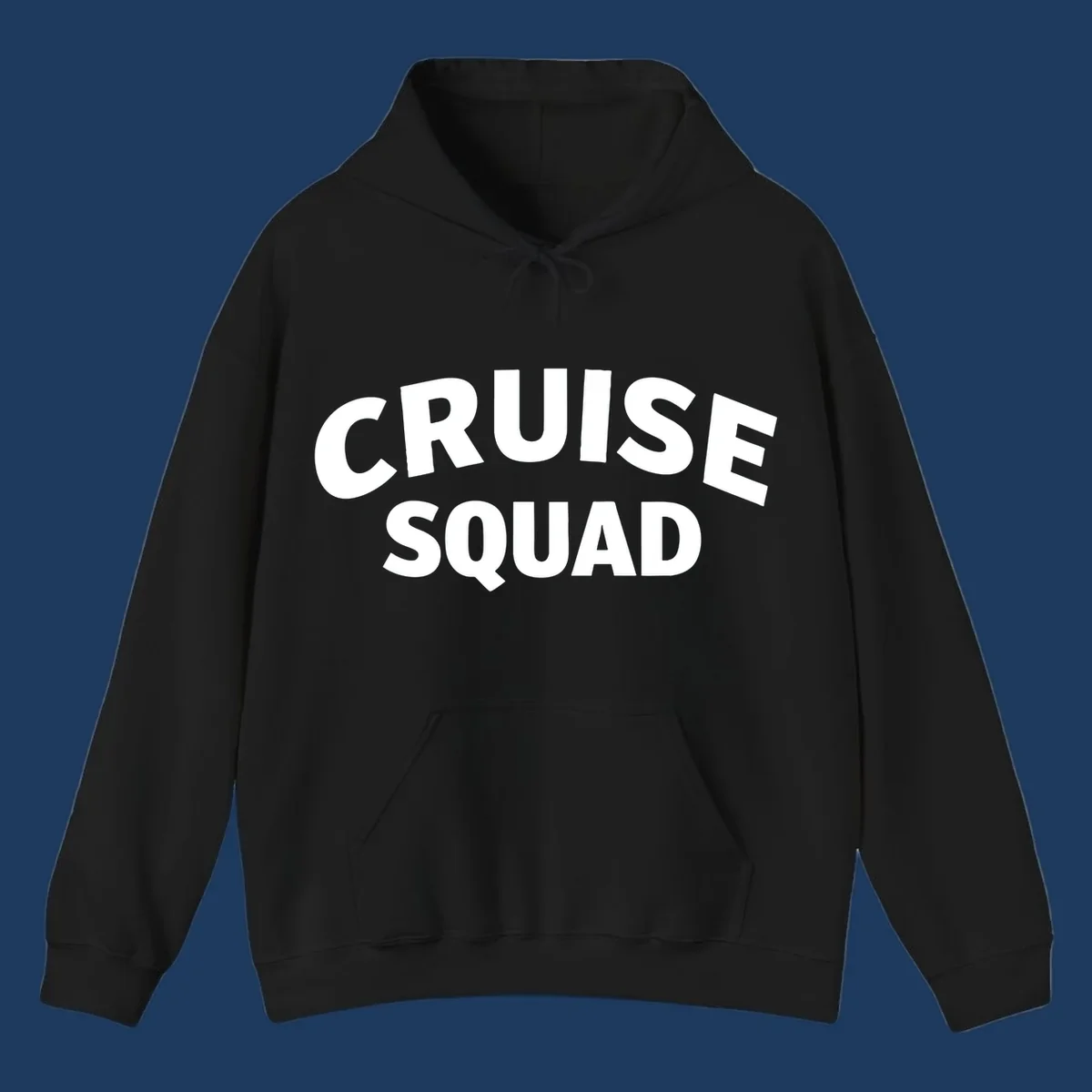 White bold text reading 'CRUISE SQUAD' on gray background, cruise squad group vacation design
