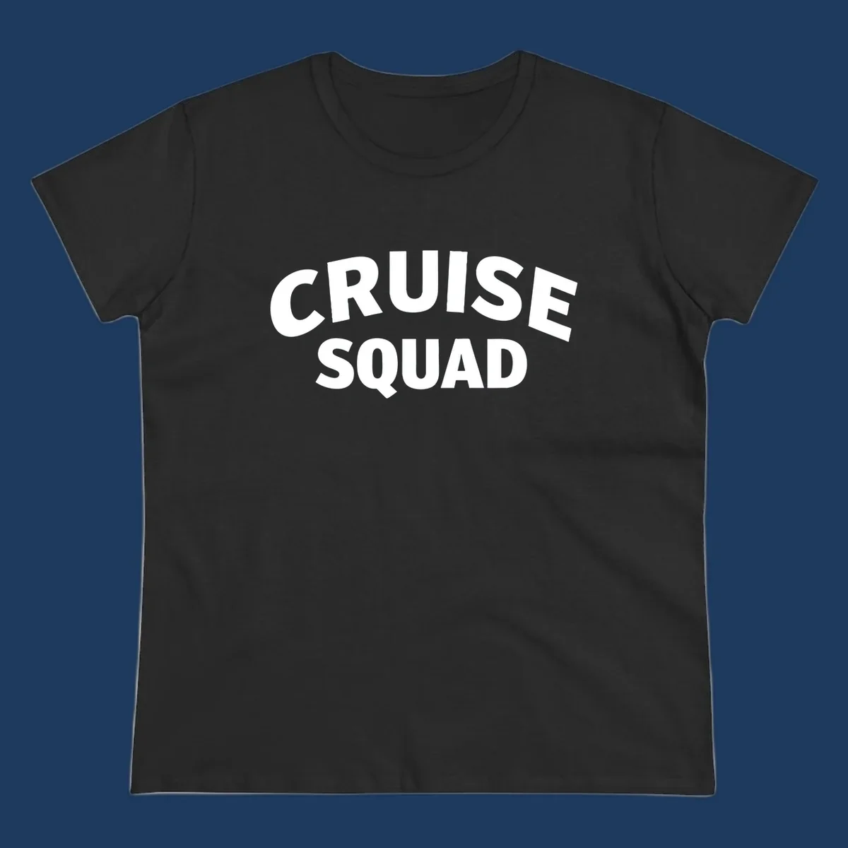 White bold text reading 'CRUISE SQUAD' on gray background, cruise squad group vacation design