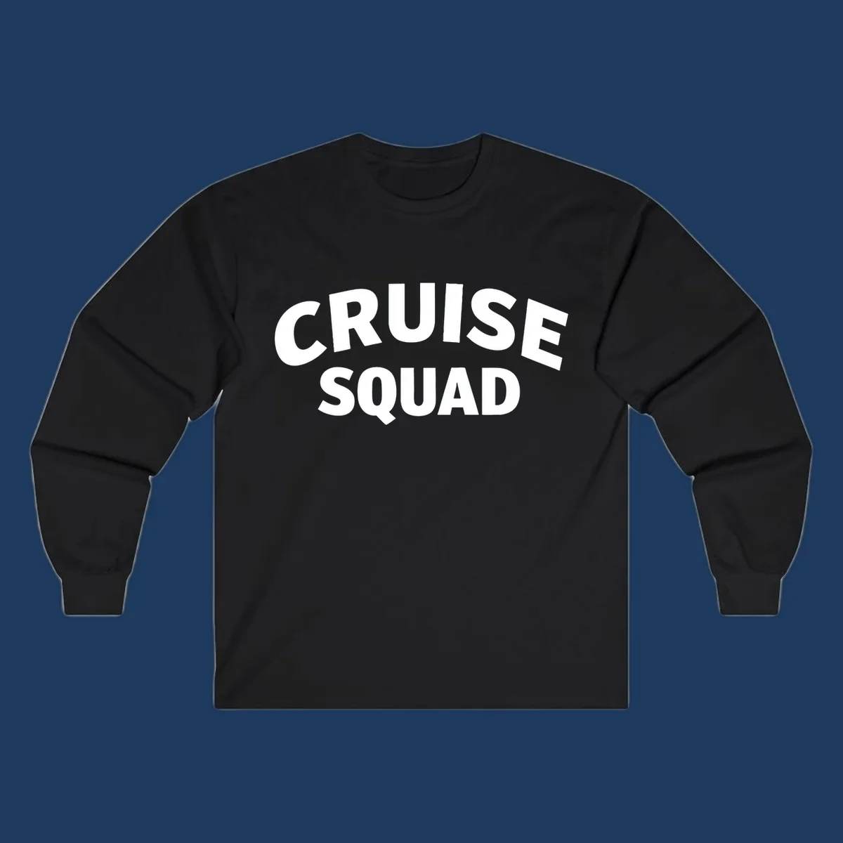 White bold text reading 'CRUISE SQUAD' on gray background, cruise squad group vacation design