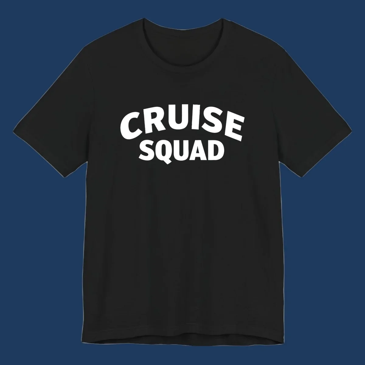 White bold text reading 'CRUISE SQUAD' on gray background, cruise squad group vacation design