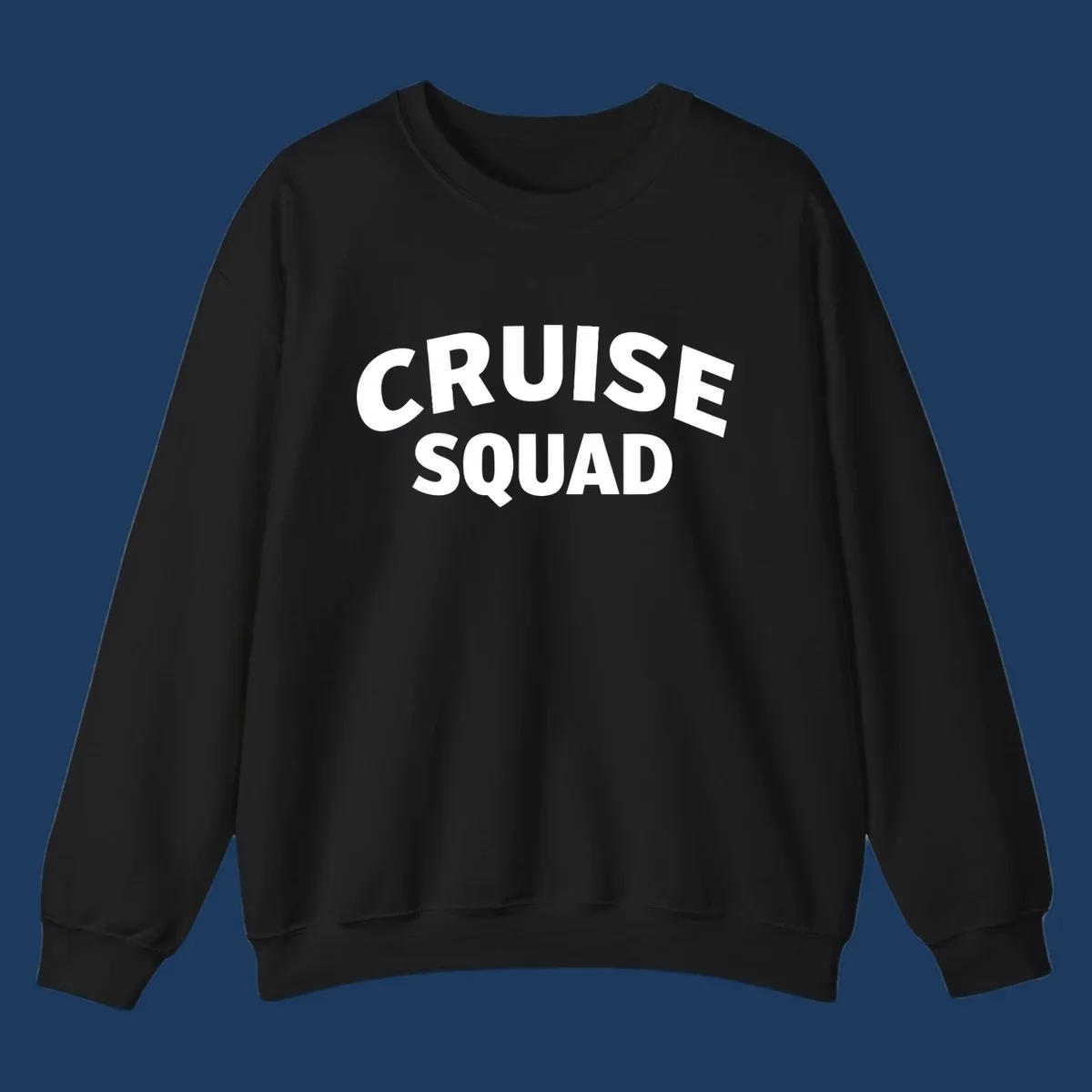 White bold text reading 'CRUISE SQUAD' on gray background, cruise squad group vacation design