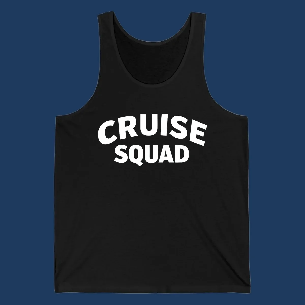 White bold text reading 'CRUISE SQUAD' on gray background, cruise squad group vacation design